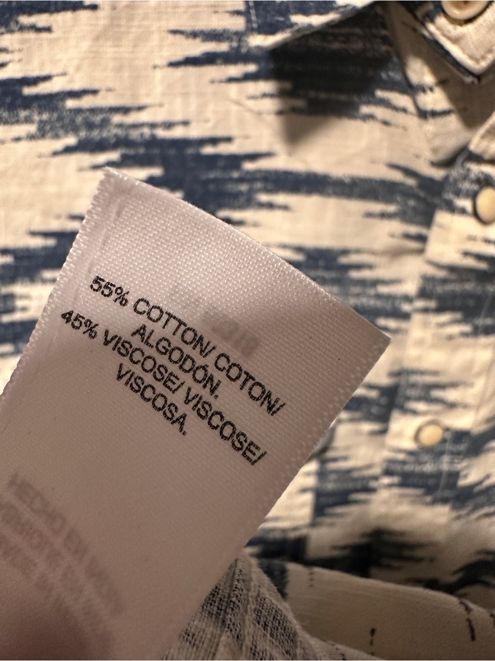 Small | Lucky Brand | Blue Cream Ikat Western Snap Short Sleeve Shirt NWOT - Picture 5 of 6